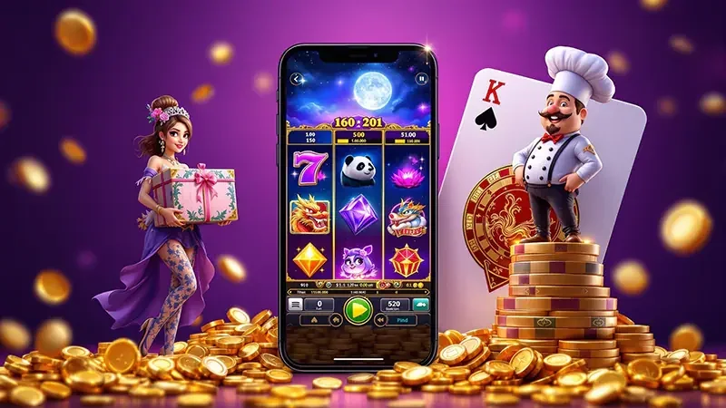 Reel slot digital dengan simbol khusus pada layar permainan