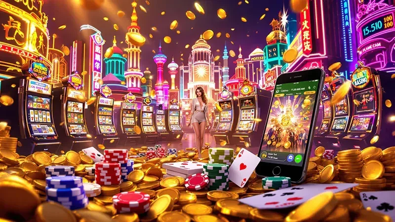 Layar permainan slot dengan simbol dan efek visual