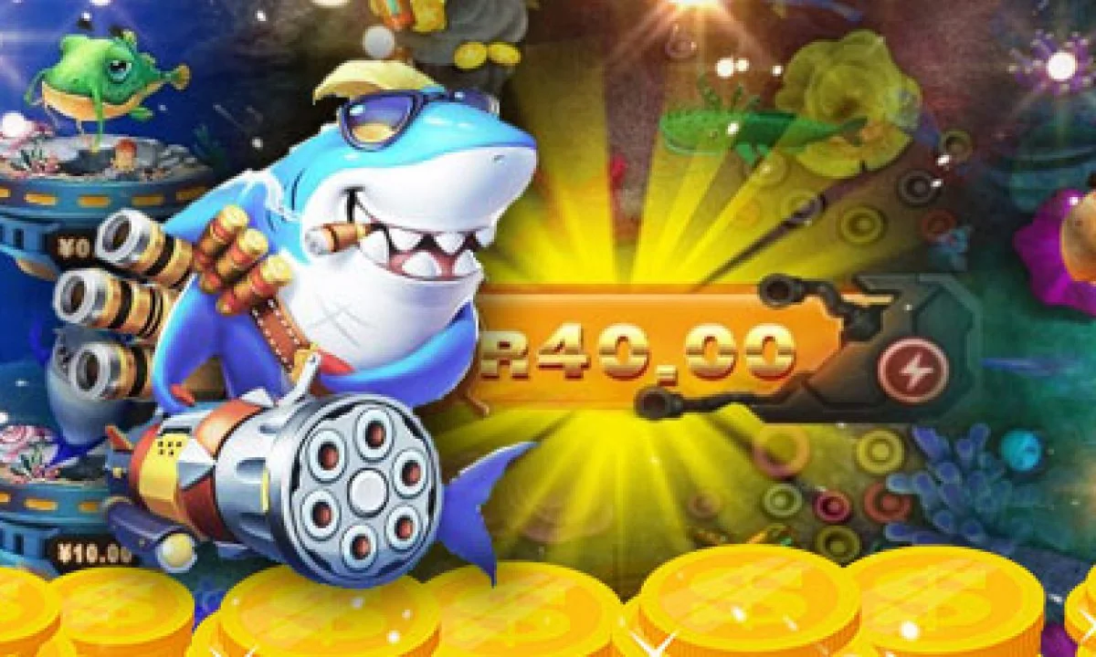 Adegan target ikan dan meriam dalam permainan arcade bawah laut